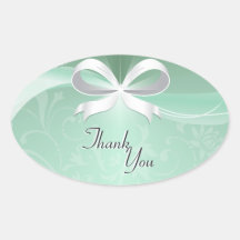 Thank You Seal Green White Floral Ribbon Wedding Sticker