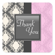 Thank You Seal - Light Pink & White Damask Wedding Square Sticker