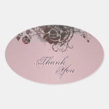 Thank You Seal Pink &  Red Rose Floral Wedding Oval Stickers