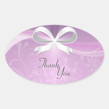 Thank You Seal Purple White Floral Ribbon Wedding Oval Sticker