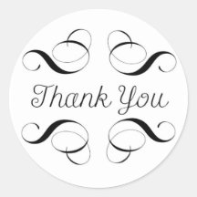 Thank You - Simple Black and White with Scrolls Stickers