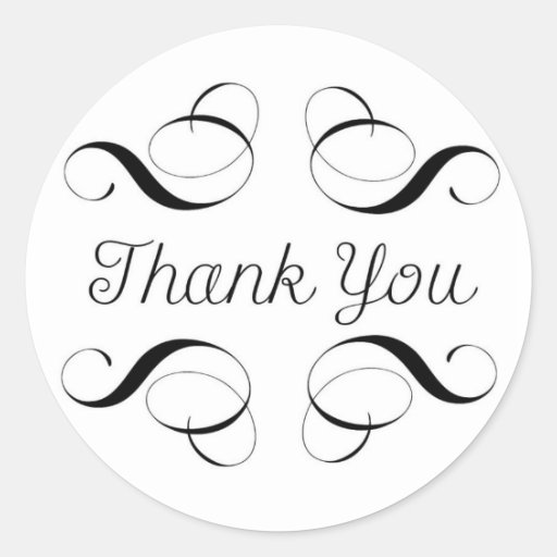 Thank You - Simple Black and White with Scrolls Stickers