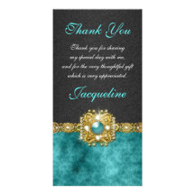 "thank you" teal black wedding party picture card