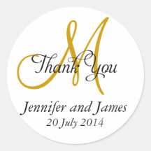 Thank You Wedding Favour Stickers Monogram Gold