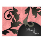 Thank You Wedding Postcard Black & Coral Damask