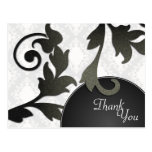 Thank You Wedding Postcard Black & White Damask