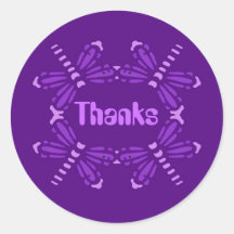 Thanks, dragonflies in purple & pink round stickers