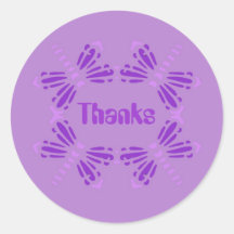 Thanks, dragonflies,purple, pink & mauve round stickers