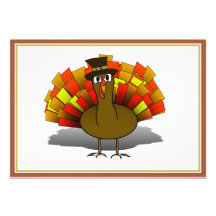 Thanksgiving Cartoon Turkey Pilgrim Personalized Announcement