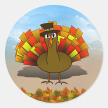 Thanksgiving Cartoon Turkey Pilgrim Stickers