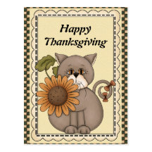 Thanksgiving Cat greeting postcard