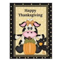 Thanksgiving, Cow, Postcard, holiday
