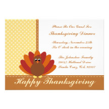 Thanksgiving Dinner Invitations Cute Turkey