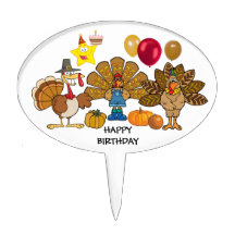 thanksgiving happy birthday oval cake pick