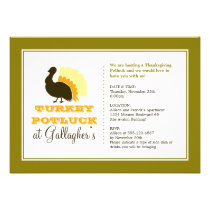 Thanksgiving potluck orange green turkey dinner invitations