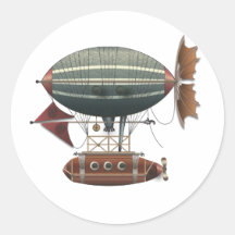 The Airship Aleutian Steampunk Flying Machine Round Stickers
