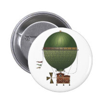 The Airship Citronnier Steampunk Flying Machine Button