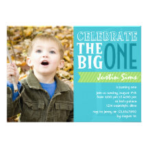 The Big One - Blue Birthday Invitation