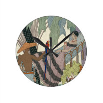 The idle beauty (pochoir print) wall clocks