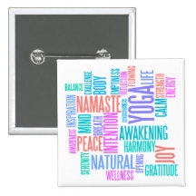 The Joy of Yoga Elegant Pastel Coloured Word Cloud Buttons