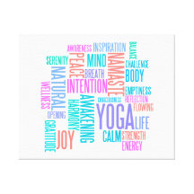 The Joy of Yoga Elegant Pastel Coloured Word Cloud Canvas Prints