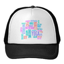 The Joy of Yoga Elegant Pastel Coloured Word Cloud Trucker Hat