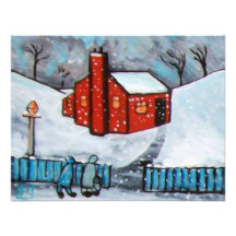 THE LITTLE RED HOUSE SNOWSCENE PERSONALIZED INVITATIONS