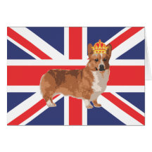 The Queen's Corgi with Crown and Union Jack Card