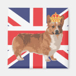 The Queen's Corgi with Crown and Union Jack Fridge Magnet