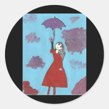 The Umbrella Girl Round Stickers