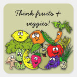 think fruits 'n veggies square stickers