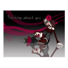 Thinking About You - Gothic Rag Doll With Roses Postcards