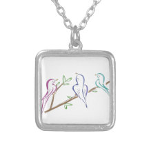 Three birds sitting on a branch pendant