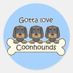 Three Black and Tan Coonhounds Stickers