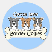 Three Border Collies Round Sticker