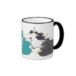 three colours of cartoon unicorns with stars mug