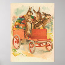 Three Easter Bunnies With Eggs Posters