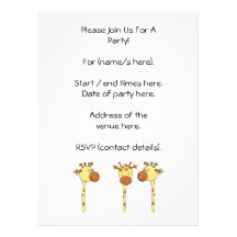 Three Giraffes Cartoon. Personalized Invitation
