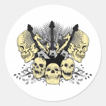 Three Guitars with Skulls Round Sticker