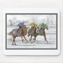 Three Horses Racing - Neck and Neck to Finish Mousemat