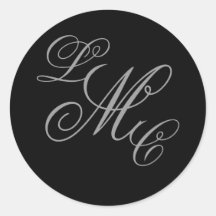 Three Initial Monogram Black Grey Wedding Sticker
