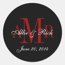 Three Letter Monogram Names Wedding Favour Labels Sticker
