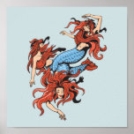 three mermaids vector cartoon art posters