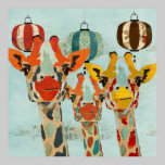 Three Peeking Giraffes Art Poster posters