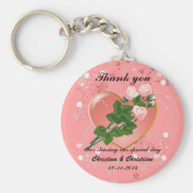 Three Pink  Roses Wedding Guest Thank you keychain