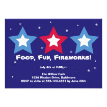 Three stars food fun fireworks 4th of July party invitations