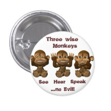 three wise monkeys pinback button