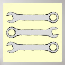 Three Wrenches. Grey and Black. Print