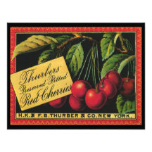 Thurber Cherries, Vintage Fruit Crate Label Art Invitations
