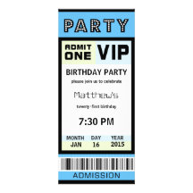 Ticket 21st Birthday Party Invitations Blue